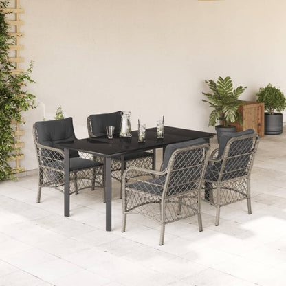 Set Pranzo da Giardino 5pz con Cuscini Grigio Chiaro Polyrattan