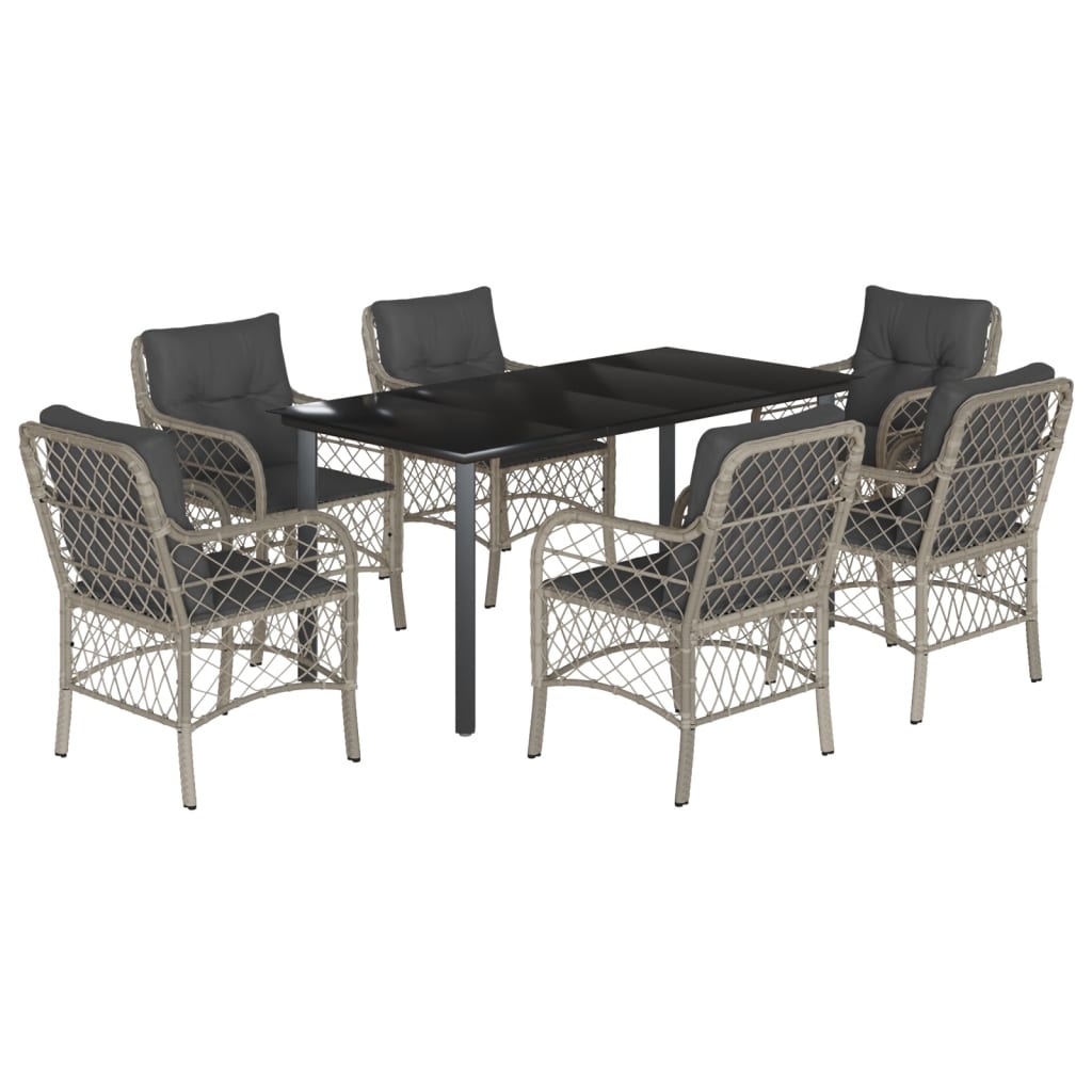 Set da Pranzo da Giardino 7 pz Cuscini Polyrattan Grigio Chiaro | homemem39