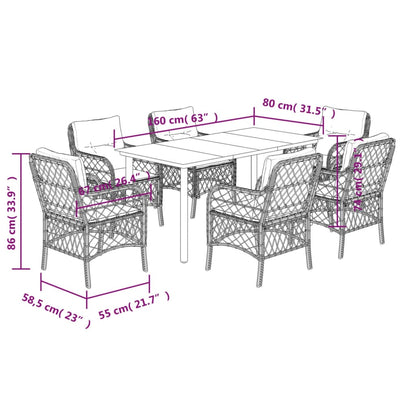 Set da Pranzo da Giardino 7 pz Cuscini Polyrattan Grigio Chiaro | homemem39