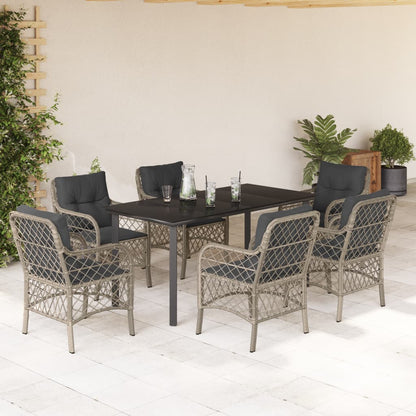 Set da Pranzo da Giardino 7 pz Cuscini Polyrattan Grigio Chiaro | homemem39