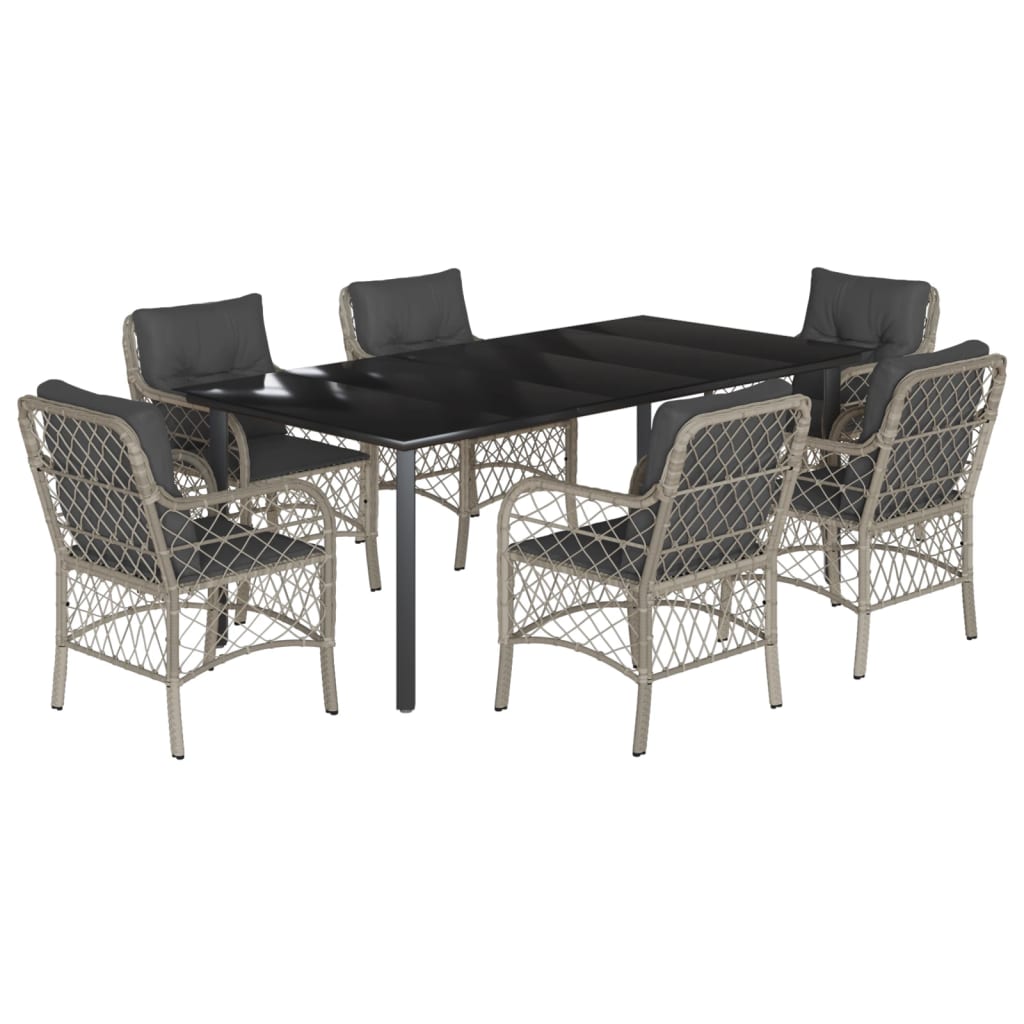 Set da Pranzo da Giardino 7 pz Cuscini Polyrattan Grigio Chiaro | homemem39
