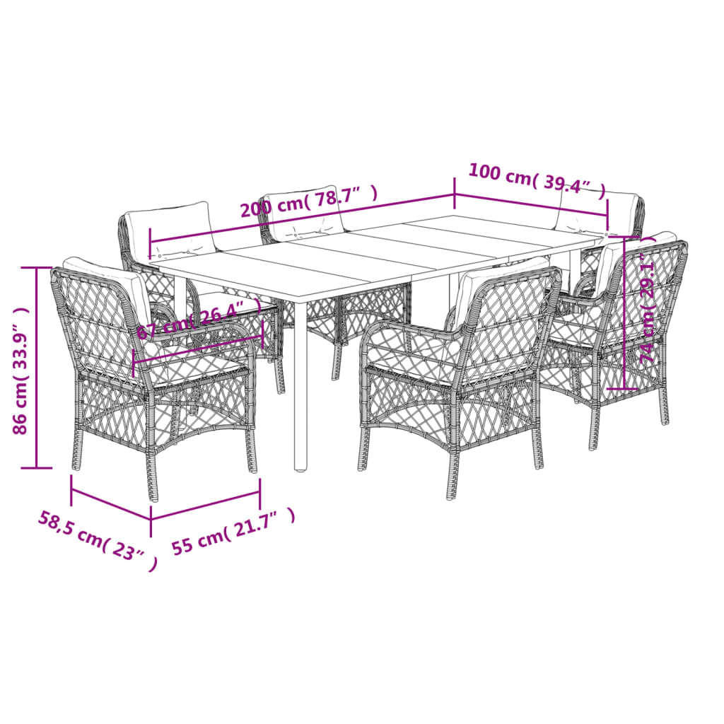 Set da Pranzo da Giardino 7 pz Cuscini Polyrattan Grigio Chiaro | homemem39
