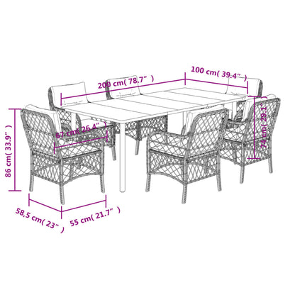 Set da Pranzo da Giardino 7 pz Cuscini Polyrattan Grigio Chiaro | homemem39