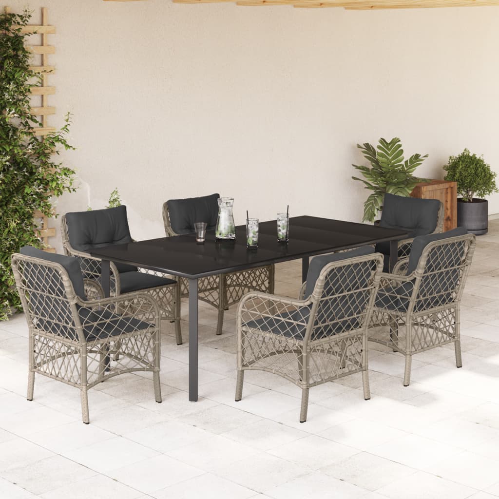 Set da Pranzo da Giardino 7 pz Cuscini Polyrattan Grigio Chiaro | homemem39