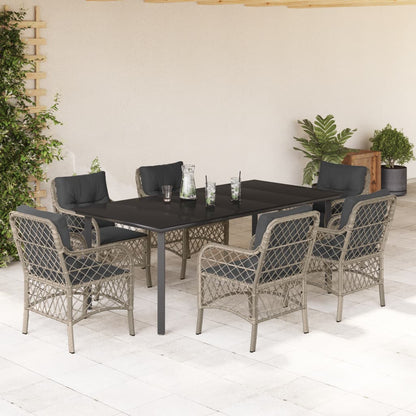Set da Pranzo da Giardino 7 pz Cuscini Polyrattan Grigio Chiaro | homemem39