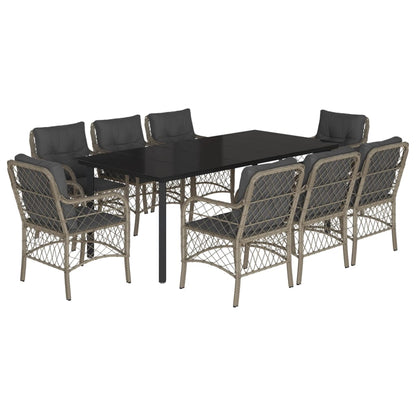 Set Pranzo da Giardino 9pz con Cuscini Grigio Chiaro Polyrattan | homemem39