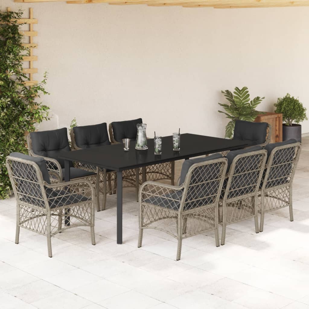 Set Pranzo da Giardino 9pz con Cuscini Grigio Chiaro Polyrattan | homemem39
