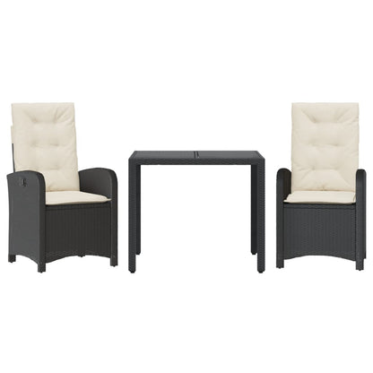 Set da Pranzo da Giardino 3 pz con Cuscini Nero in Polyrattan | homemem39