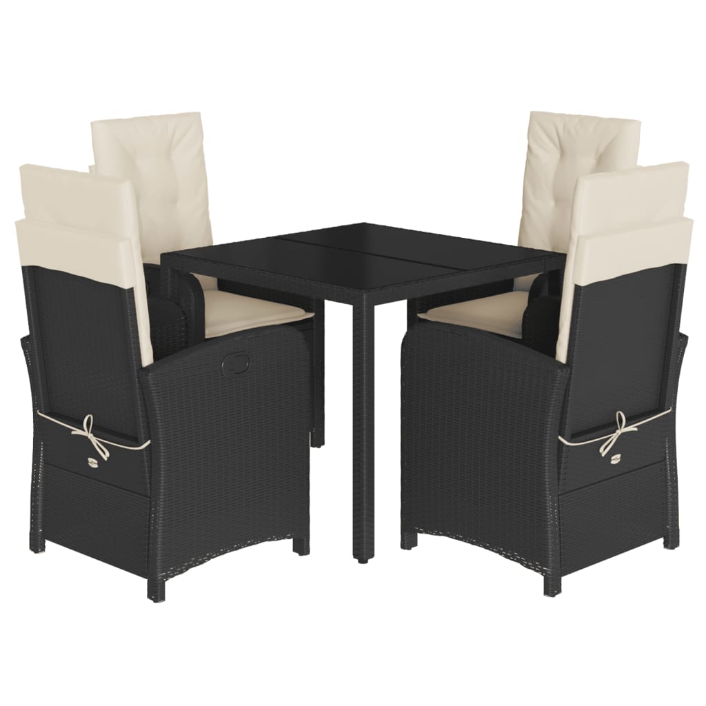 Set da Pranzo da Giardino 5 pz Nero con Cuscini in Polyrattan | homemem39