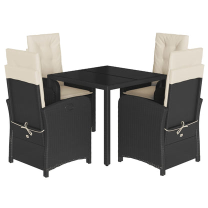 Set da Pranzo da Giardino 5 pz Nero con Cuscini in Polyrattan | homemem39