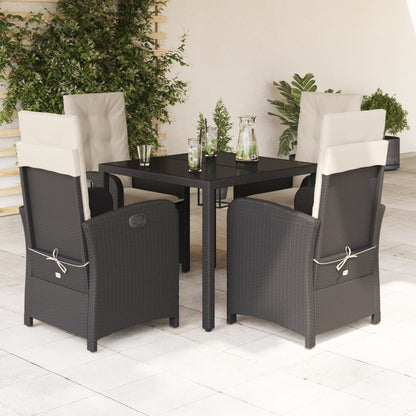 Set da Pranzo da Giardino 5 pz Nero con Cuscini in Polyrattan | homemem39