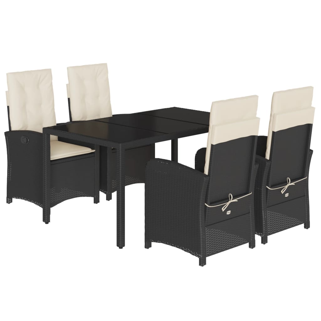 Set da Pranzo da Giardino 5 pz Nero con Cuscini in Polyrattan - homemem39