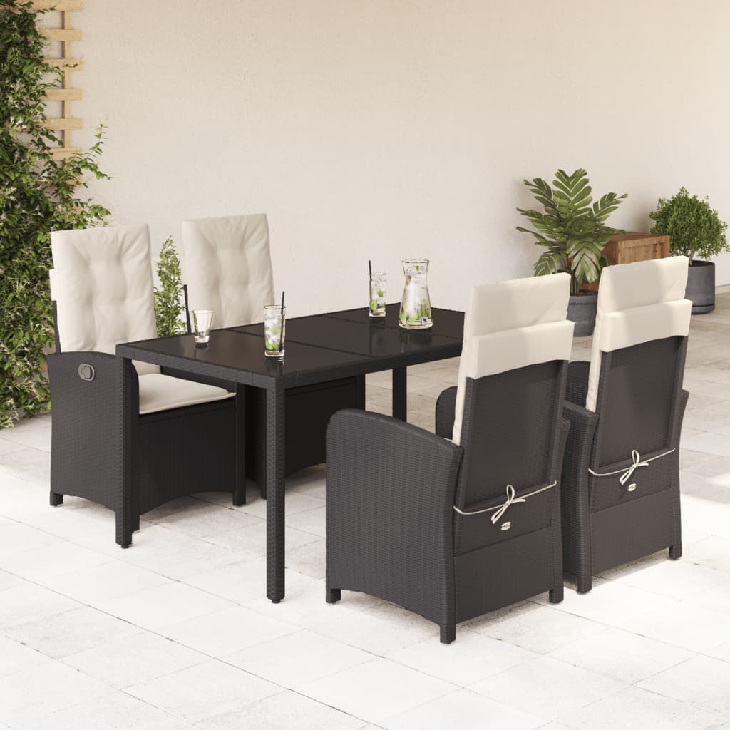 Set da Pranzo da Giardino 5 pz Nero con Cuscini in Polyrattan | homemem39