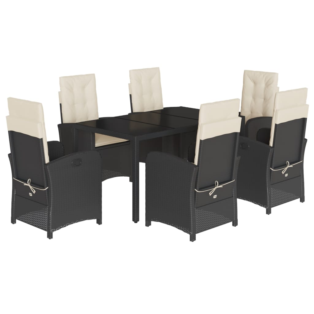 Set da Pranzo da Giardino 7 pz Nero con Cuscini in Polyrattan | homemem39
