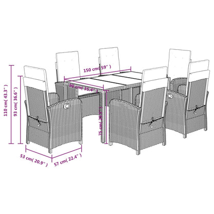 Set da Pranzo da Giardino 7 pz Nero con Cuscini in Polyrattan | homemem39