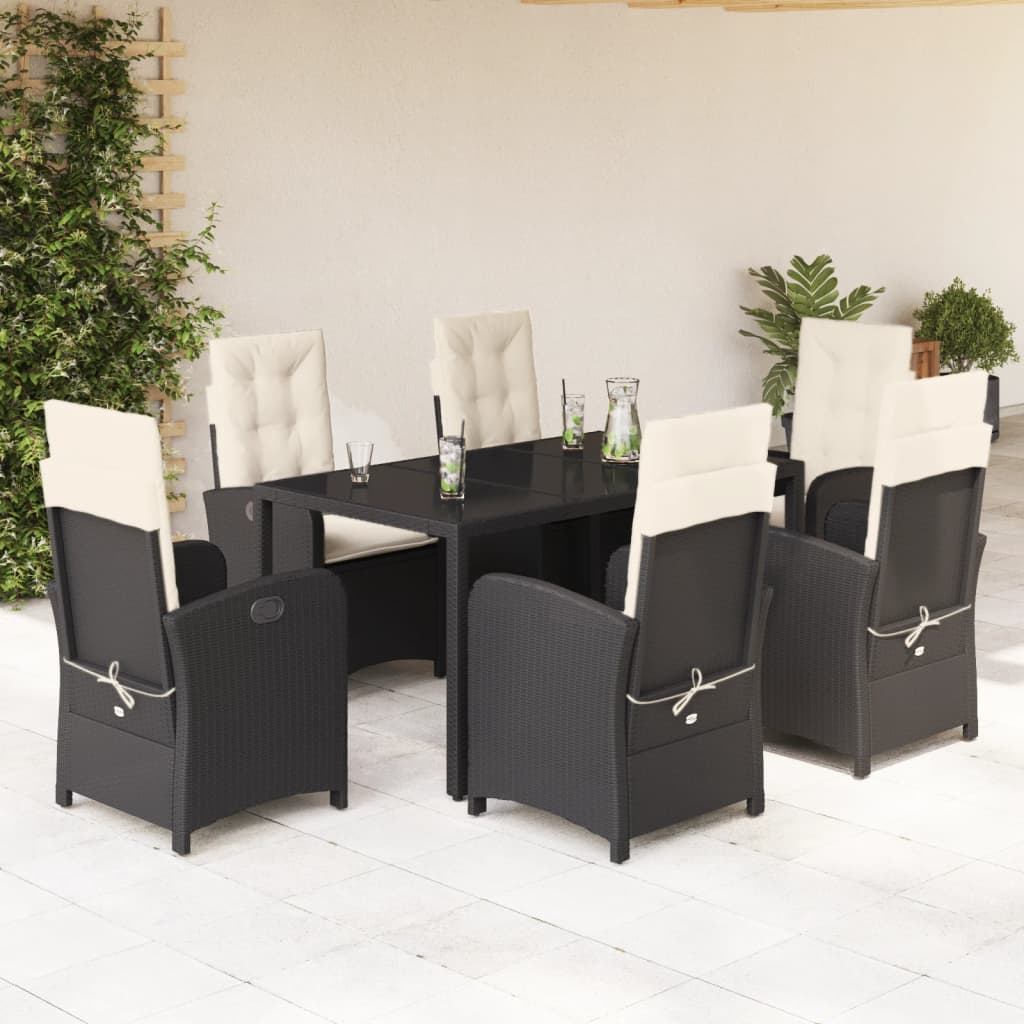 Set da Pranzo da Giardino 7 pz Nero con Cuscini in Polyrattan | homemem39