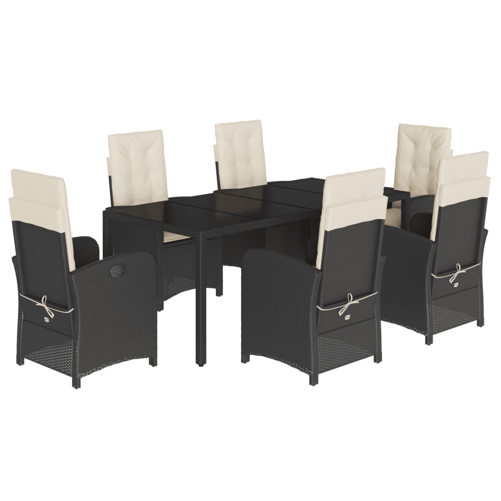Set da Pranzo da Giardino 7 pz Nero con Cuscini in Polyrattan | homemem39