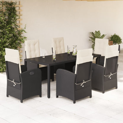 Set da Pranzo da Giardino 7 pz Nero con Cuscini in Polyrattan | homemem39