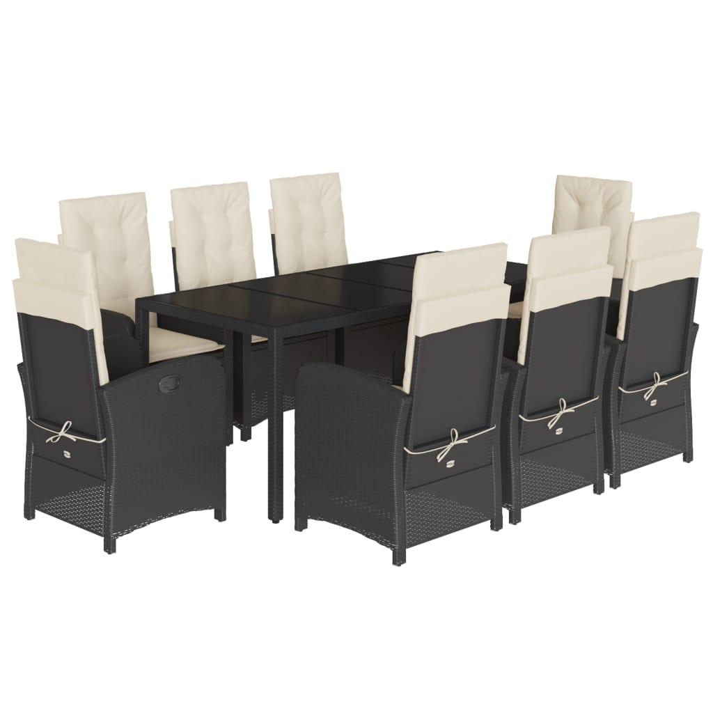Set da Pranzo da Giardino 9 pz con Cuscini Nero in Polyrattan | homemem39