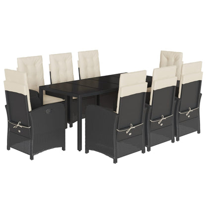 Set da Pranzo da Giardino 9 pz con Cuscini Nero in Polyrattan | homemem39
