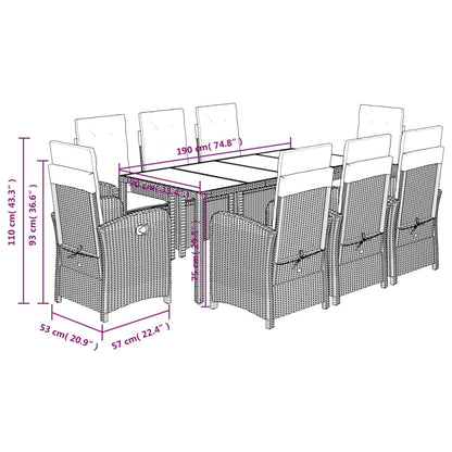 Set da Pranzo da Giardino 9 pz con Cuscini Nero in Polyrattan | homemem39