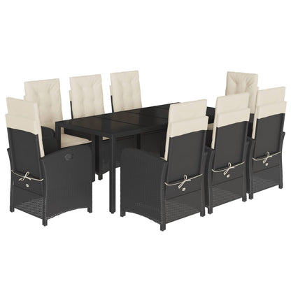 Set da Pranzo da Giardino 9 pz con Cuscini Nero in Polyrattan | homemem39