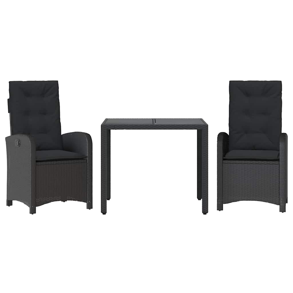 Set da Pranzo da Giardino 3 pz con Cuscini Nero in Polyrattan | homemem39