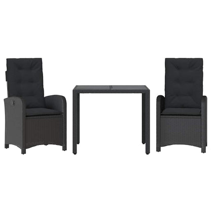 Set da Pranzo da Giardino 3 pz con Cuscini Nero in Polyrattan | homemem39