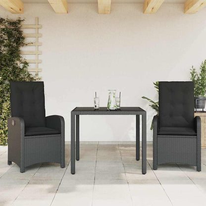 Set da Pranzo da Giardino 3 pz con Cuscini Nero in Polyrattan | homemem39