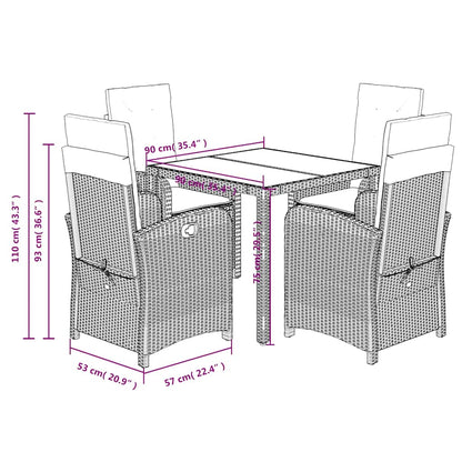 Set da Pranzo da Giardino 5 pz Nero con Cuscini in Polyrattan | homemem39