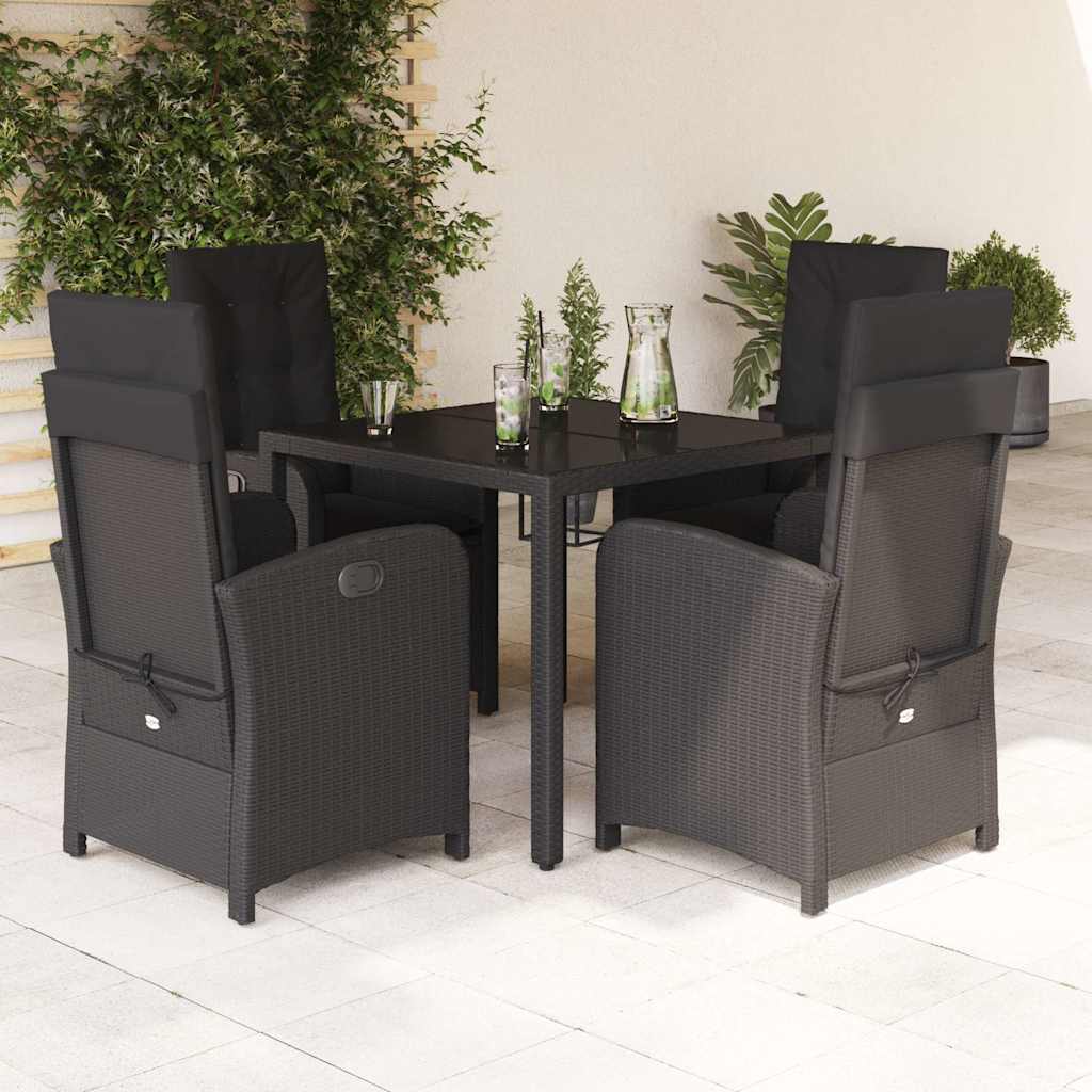 Set da Pranzo da Giardino 5 pz Nero con Cuscini in Polyrattan | homemem39