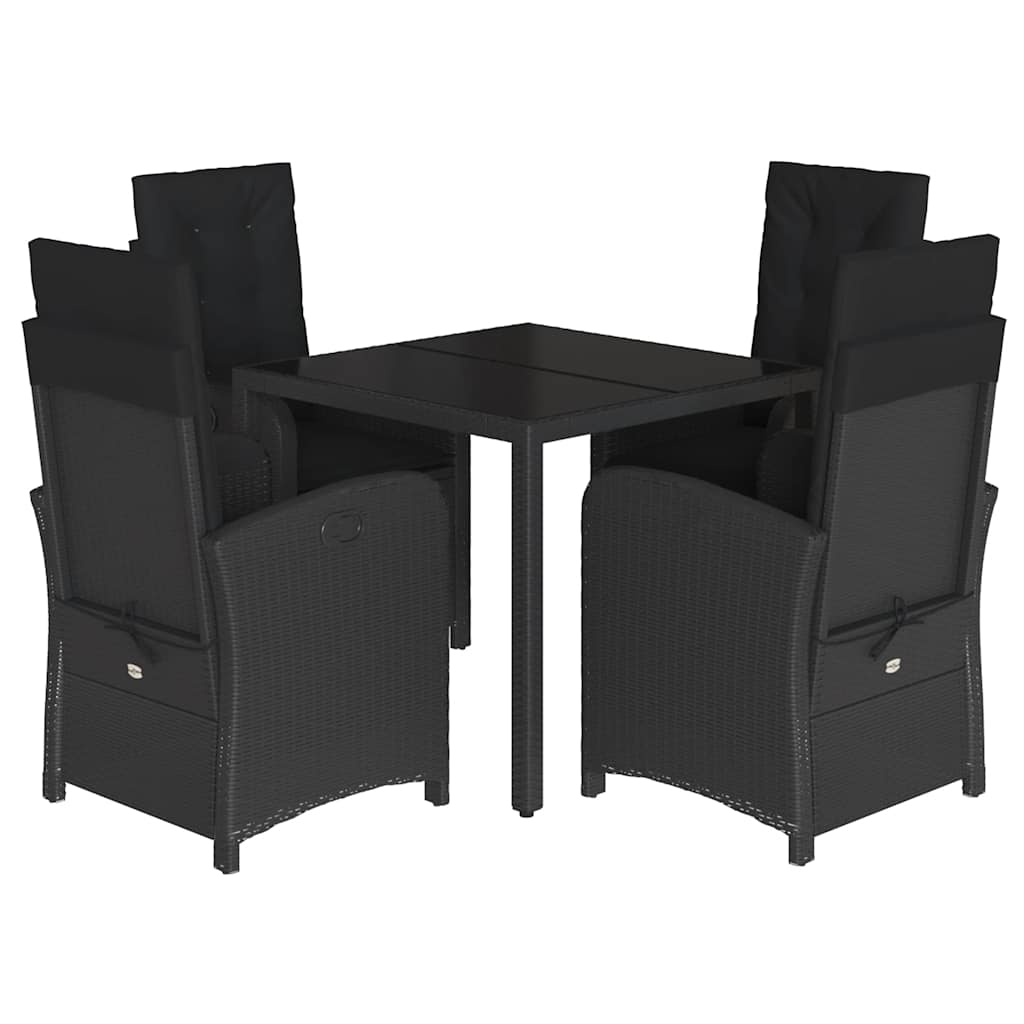 Set da Pranzo da Giardino 5 pz Nero con Cuscini in Polyrattan | homemem39