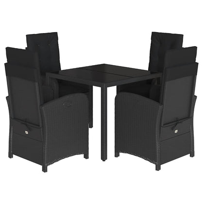 Set da Pranzo da Giardino 5 pz Nero con Cuscini in Polyrattan | homemem39
