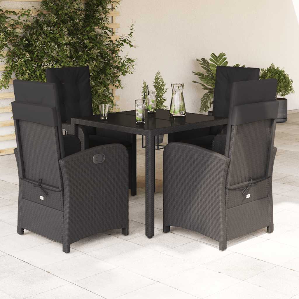 Set da Pranzo da Giardino 5 pz Nero con Cuscini in Polyrattan | homemem39