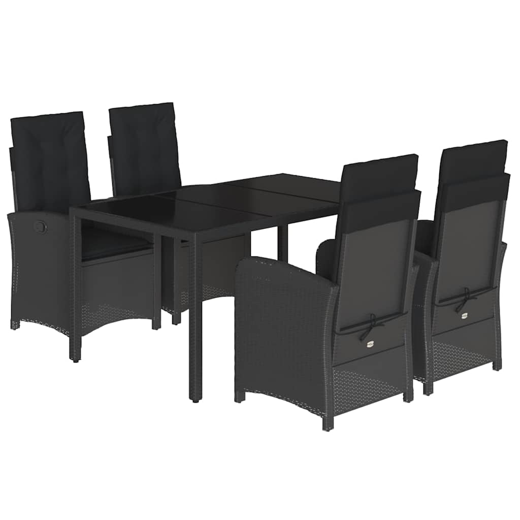 Set da Pranzo da Giardino 5 pz Nero con Cuscini in Polyrattan | homemem39