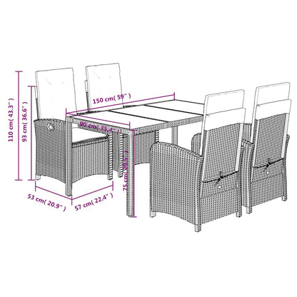 Set da Pranzo da Giardino 5 pz Nero con Cuscini in Polyrattan | homemem39