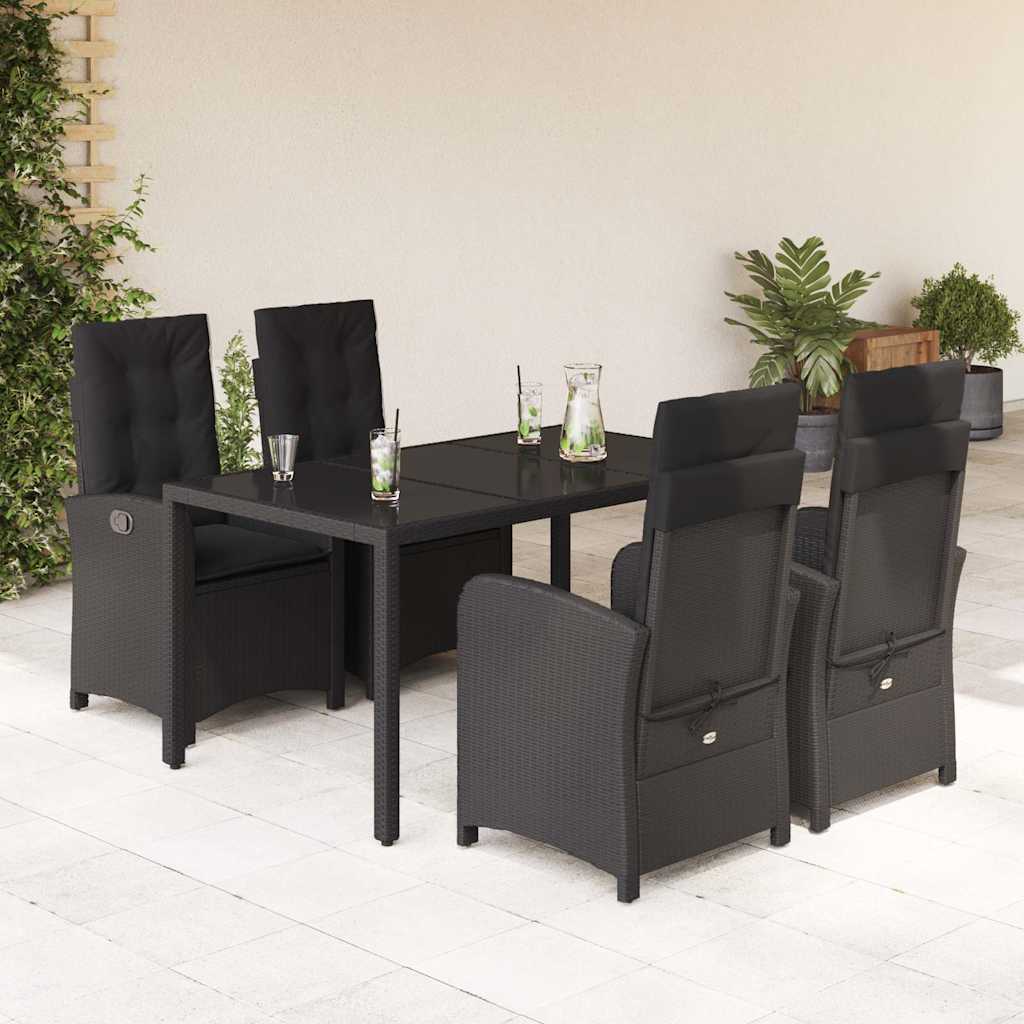 Set da Pranzo da Giardino 5 pz Nero con Cuscini in Polyrattan | homemem39