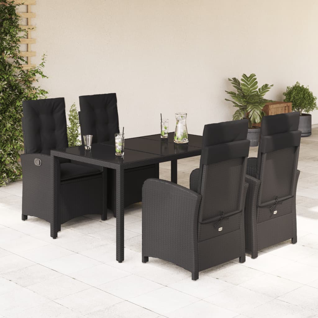 Set da Pranzo da Giardino 5 pz Nero con Cuscini in Polyrattan - homemem39