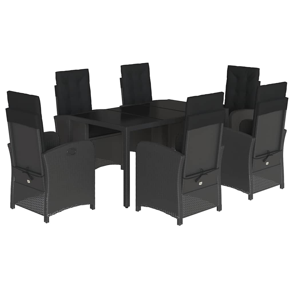 Set da Pranzo da Giardino 7 pz Nero con Cuscini in Polyrattan | homemem39
