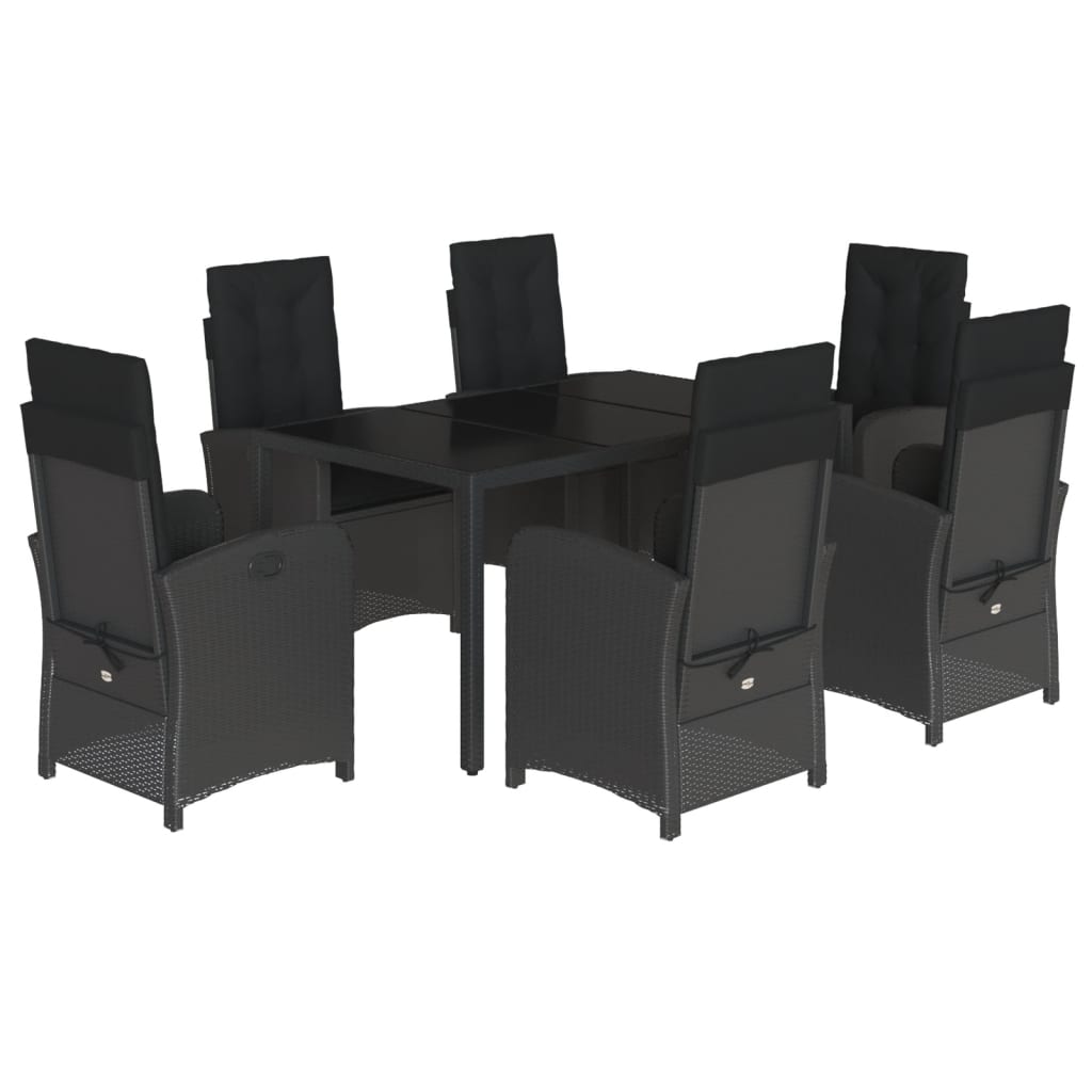 Set da Pranzo da Giardino 7 pz Nero con Cuscini in Polyrattan - homemem39