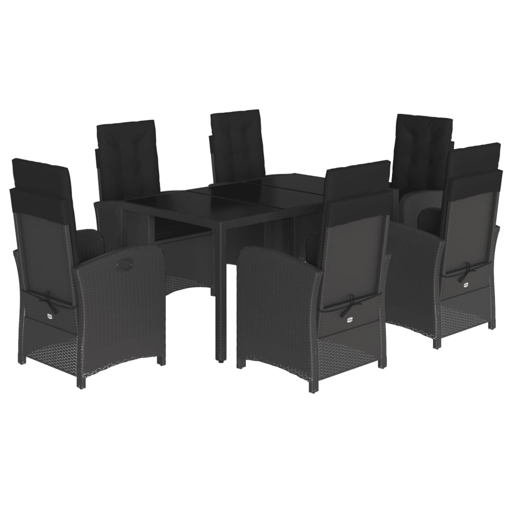 Set da Pranzo da Giardino 7 pz Nero con Cuscini in Polyrattan - homemem39
