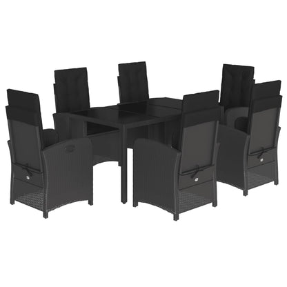 Set da Pranzo da Giardino 7 pz Nero con Cuscini in Polyrattan - homemem39
