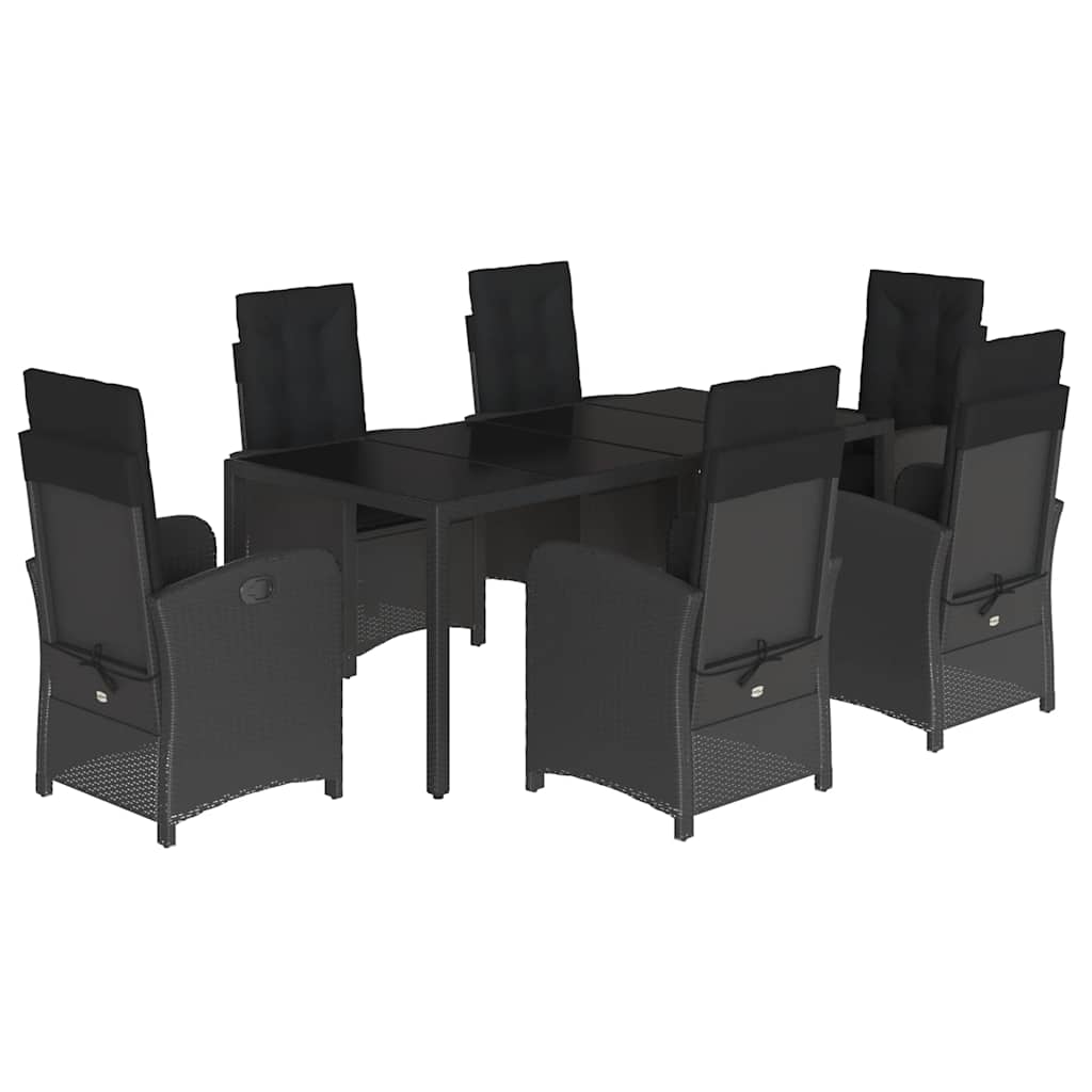 Set da Pranzo da Giardino 7 pz Nero con Cuscini in Polyrattan | homemem39
