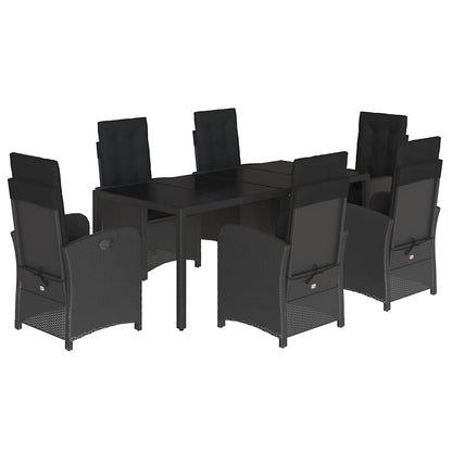 Set da Pranzo da Giardino 7 pz Nero con Cuscini in Polyrattan | homemem39