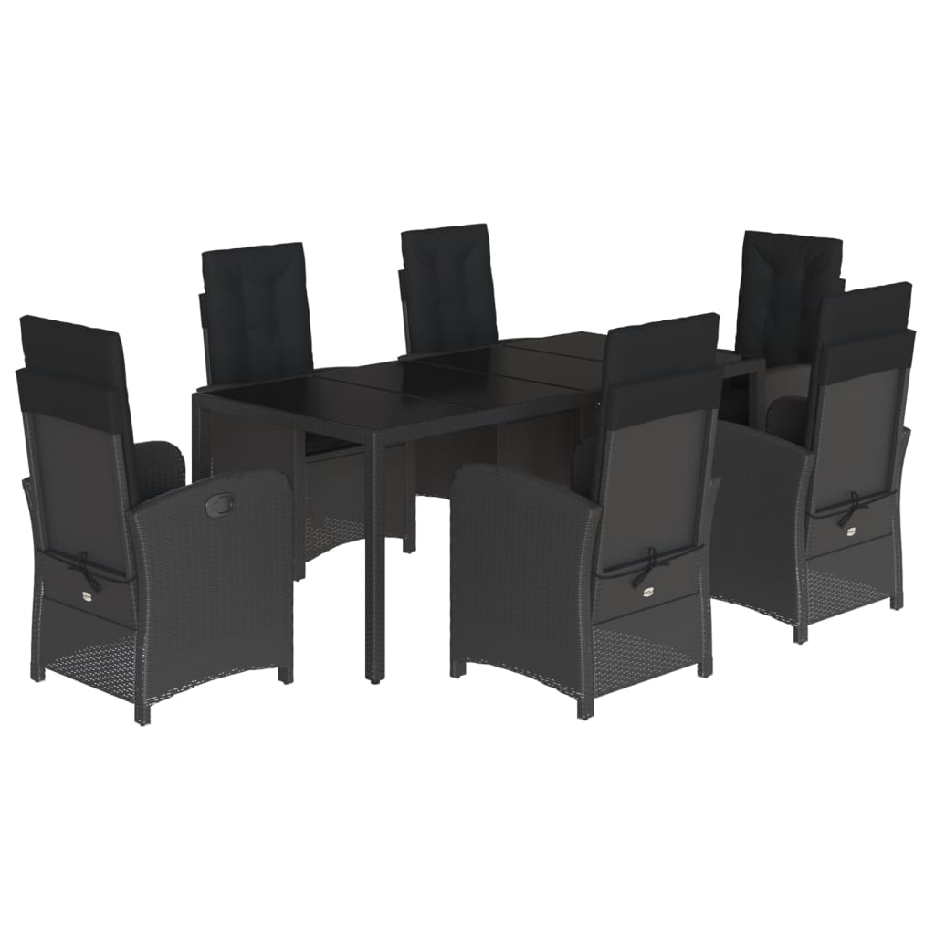 Set da Pranzo da Giardino 7 pz Nero con Cuscini in Polyrattan - homemem39