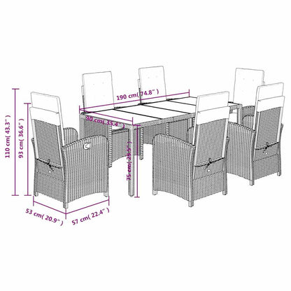 Set da Pranzo da Giardino 7 pz Nero con Cuscini in Polyrattan | homemem39