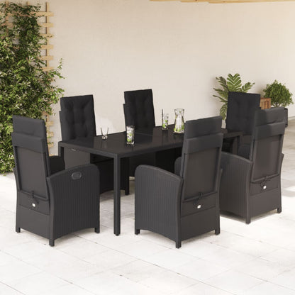 Set da Pranzo da Giardino 7 pz Nero con Cuscini in Polyrattan - homemem39