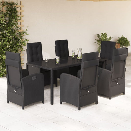 Set da Pranzo da Giardino 7 pz Nero con Cuscini in Polyrattan - homemem39