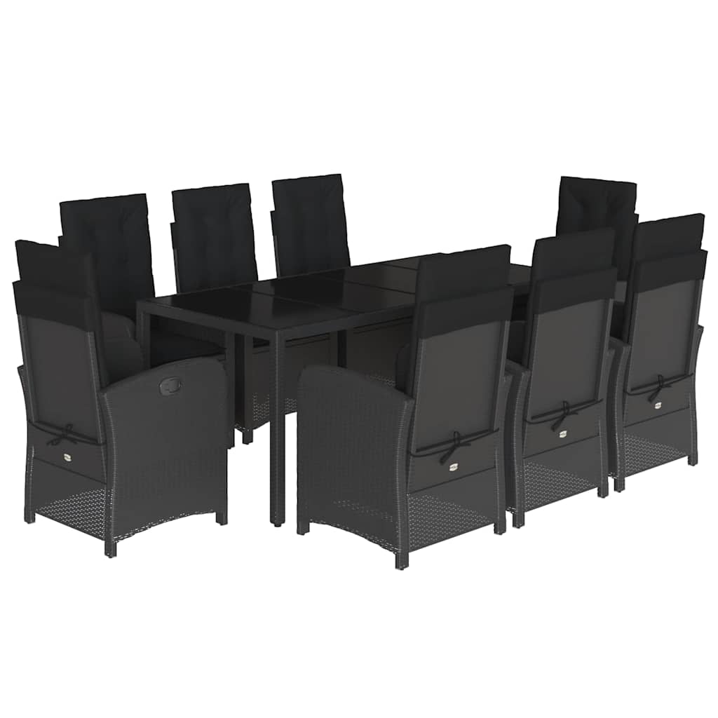 Set da Pranzo da Giardino 9 pz con Cuscini Nero in Polyrattan | homemem39