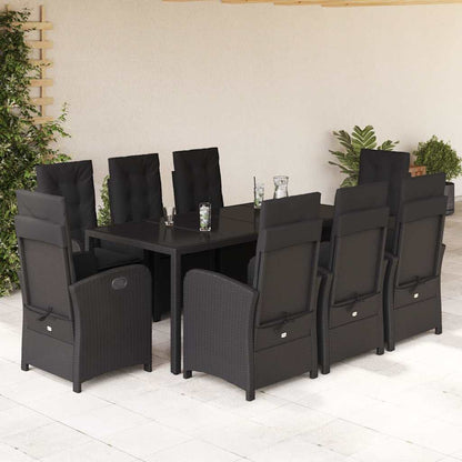 Set da Pranzo da Giardino 9 pz con Cuscini Nero in Polyrattan | homemem39